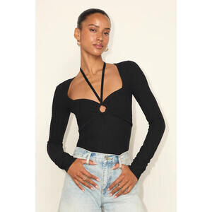 Lulus Brandy Black Long Sleeve Halter Sweater Top - Size S